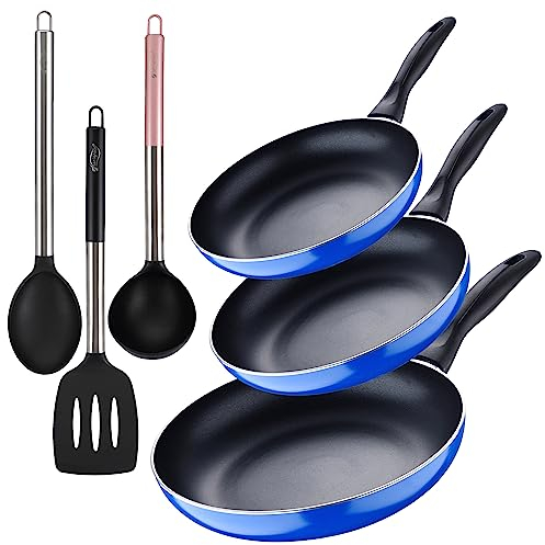 San Ignacio Set 3pc sarten (16+20+24cm) aluminio prensado, inducción, azul Navy Paradise con Set 3pc utensilios de cocina nylon