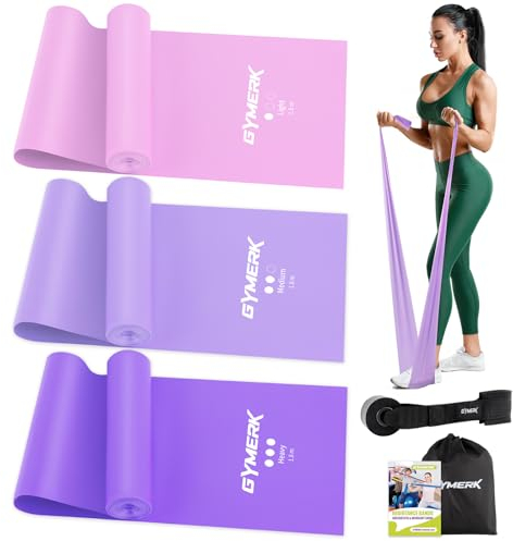 GYMERK Fitnessbänder 3er-Set, 1.8m Gymnastikband mit 3 Widerstandsstufen, Fitnessband mit Türanker Tragetasche und Übungsanleitung, ideal für Yoga, Pilates, Krafttraining