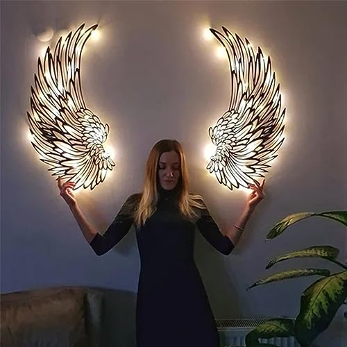 BURLOE Metall-Engelsflügel Wanddekoration mit Lichtern, 3D Engelsflügel Wandskulptur, Wandbehang für Schlafzimmer Wohnzimmer Garten und Büro für Hochzeit, Party,34 * 35cm