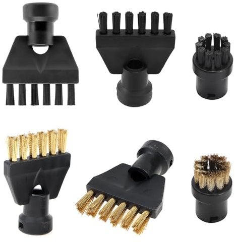 6 stück Bürste Dampfreiniger für Kärcher, 2 Rundbürstenset und 4 Flacher Bürstenkopf, Nylon und Messing Bürstenkopf Kärcher Dampfreiniger Zubehör, für Reinigung und Hygiene