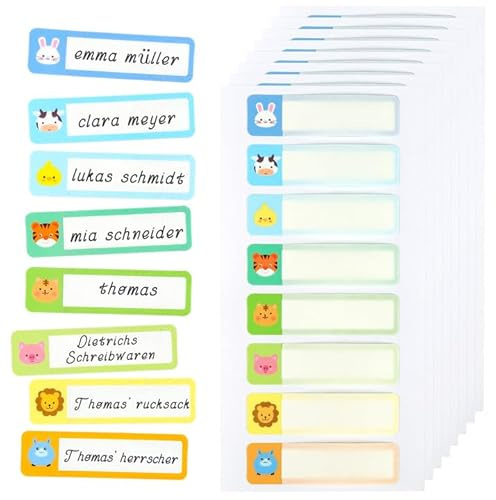 Namensaufkleber Kinder für Schule Stifte, 120 Stück Cartoon Tier Namensschilder für Kleidung, 50x13mm Wasserdicht Namensaufkleber für Gegenstände Textil, Aufkleber Kinder Namensetiketten Für Kleidung