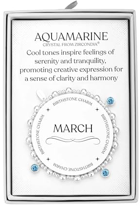 Philip Jones Stretch-Charm-Armband mit Geburtsstein März (Aquamarin), mit Zitat-Geschenk-Box, Einheitsgröße, Kristall, Zirkonia-Kristall