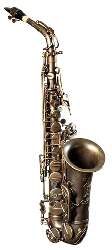 Monzani MZAS-580 Altsaxophon, Unlackiert, Messingkorpus, Handgraviert, Vintage Sound, Inklusive Mundstück und Wischer, Koffer und Tragegestell, Perfekte Intonation, Hochwertige Polster, Blaustahl
