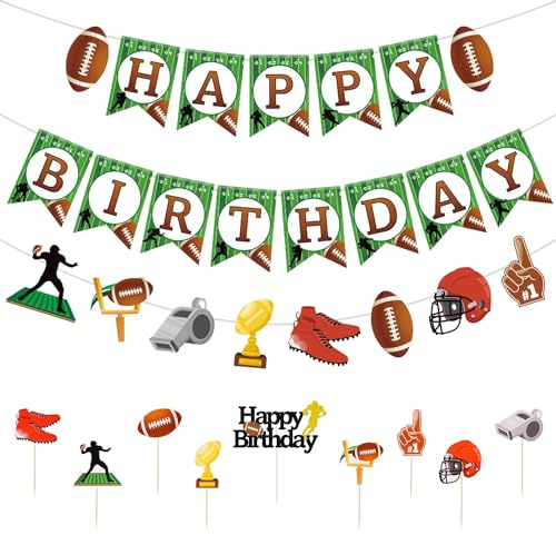 lasuroa Rugby Partydekorationen, Inklusive Happy Birthday Banner Kuchendeckel, Fußball Themen Partyzubehör für Sport Kinder Erwachsene Babyparty