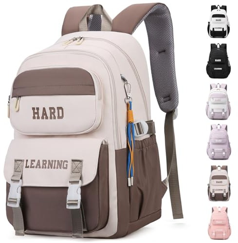 Waniki Schulrucksack Mädchen Junge Schulranzen Teenager Wasserdicht Rucksack Damen Nylon Schultasche Groß Kinderrucksack Travel backpack Laptop Tasche Schule, Reisen, Sport, Girls, Boys(Brown)