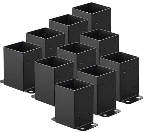 VEVOR Confezione di Supporti 10 Pezzi per Pali in Legno 101,6 x 101,6 mm, Base per Pali Interni 91 x 91 mm in Acciaio a Carbonio per Ancoraggio Pali in Legno Ringhiere, Corrimano di Terrazze, Portici