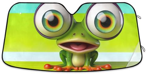 Auto-Windschutzscheiben-Sonnenschutz, Frosch mit großen Augen, 140 x 70 cm, blockiert UV-Strahlen und hält das Fahrzeug kühl