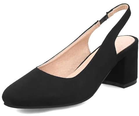 OALEEN Escarpins Femme Eté Petit Talon Bloc Bout Carré Bride Arrière Chaussures Ouverte Slingback Soirée Mariage Noir 45