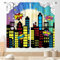 Super City Hero Vorhang, Comic-Stil, Stadtbild, Skyline, Cartoon-Fenstervorhänge für Jungen, Kinder, Teenager, Babyzimmer, Schlafzimmer, Wohnzimmer, Kinderzimmer, 2 Paneel-Sets, 106,7 x 114,3 cm