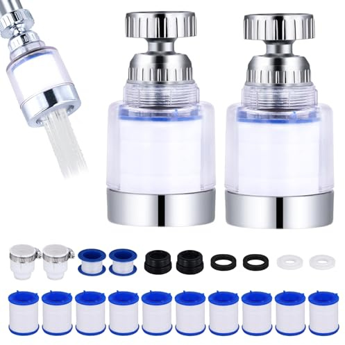 2pcs Sink Faucet Water Filter, 360° Rotating Tap Filter Bathroom Faucet Water Purifier Faucet Mounted Sink Filter Removes Chlorine Fluoride Hard Water Heavy Metals for Home Kitchen