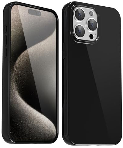 Svanove for iPhone 15 Pro Max Case Silicone, Glossy Soft Rubber Gel Jelly Cute Protective Plastic Simple Plain Phone Case Cover for Women Girl, Slim Thin Flexible Shockproof TPU, Black