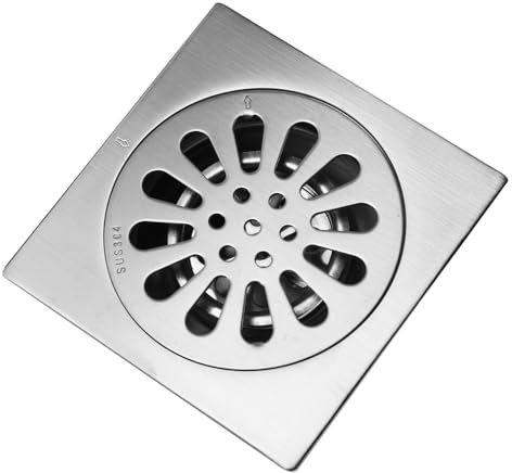 HAOHIZE Bodenablauf Edelstahl, 100 x 100 mm Duschablauf Flach, Bodenablauf mit Geruchsverschluss, Quadratisch, Duschabfluss Abflussabdeckung für Badezimmer, Garten (#2)