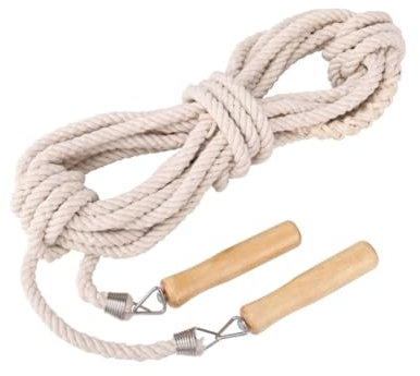 Group Skipping Rope Wooden Jumping Rope Wooden Handle Skipping Rope Natural Cotton Long Jumping Ropes for Women Men Kids Great for Gym School 5 Meter