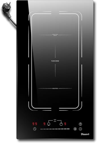 Plaque Induction 2 Feux Encastrable avec Fiche Disaenvir, Plaque de Cuisson Induction avec Prise 30 cm 3500W, Plaque Electrique 9 Niveaux, Fonction Boost, Minuterie, Serrures Pour Enfants, Noir