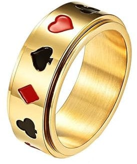 Joievievie Ring drehbar Poker Spielkarten Pik Herz Ehering Schmuck Herren, Edelstahl