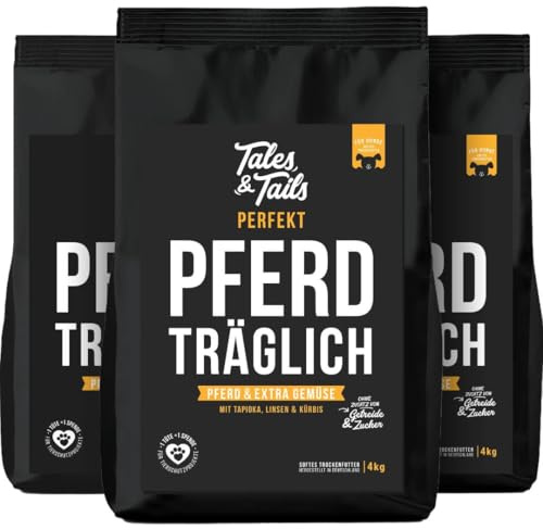 Tales & Tails Halbfeuchtes Trockenfutter für Hunde | Getreidefrei | Eine Tierische Proteinquelle | Hohe Akzeptanz & Verträglichkeit (4 kg (3er Pack), Pferd)