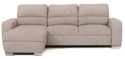 Niko Corner Sofa Bed with Storage, L-Shaped Sofa, 4 Seater Sofa Bed, Mink Velour Upholstery Fabric Sofa Couch with Pull Out Sofa Bed Chaise Lounge Couch For Living Room (Left Hand Side)