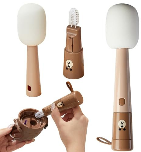 WYFCR Cepillo 3 in 1 de Mango Largo con Cepillo Limpiador de Paja de bambú,Cepillo de Limpieza Multifuncional para Botellas de Agua, Cepillo Flexible para Botellas de Agua, Botellas Deportivas