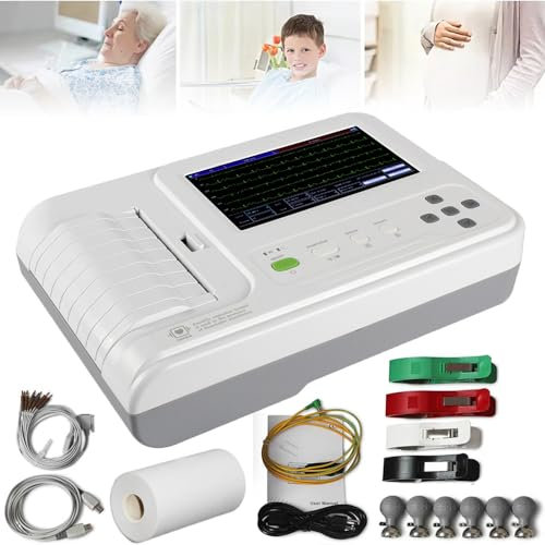 Professional ECG Monitor(6-Channel Electrocardiograph), 12 Lead ECG Monitors, 7 LCD Touch Electrocardiograph Machine W/Software, for Home, Hospital