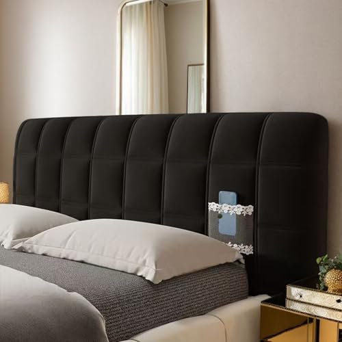 DOSYCOVUR Kopfteilbezug Kopfstützen für King Size Bett Einzelbett Kopfteil Super King Size Kopfteil Waschbar Veloursmaterial Elastisch Schutzbezug Inklusive,Schwarz,160cm