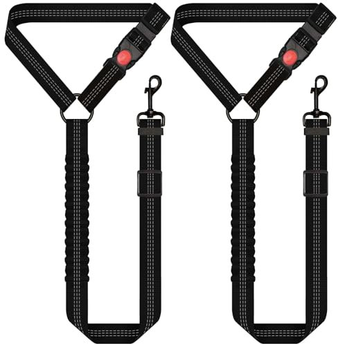 Dog Seat Belts For Cars Uk - Adjustable Dog Car Seat Belt with Elastic Bungee Restraint Reflective & Durable Dog Car Harness(2Pcs,Black)