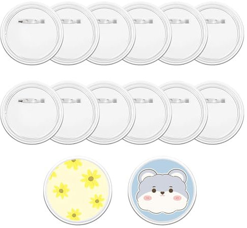 12 Stück Buttons Selber Machen, 58mm Acryl Transparente Diy Buttons mit Anstecknadel, Buttons Anstecker Selbstgestalten Ohne Maschine, Button für Foto Bild Kleidung Namensschilder