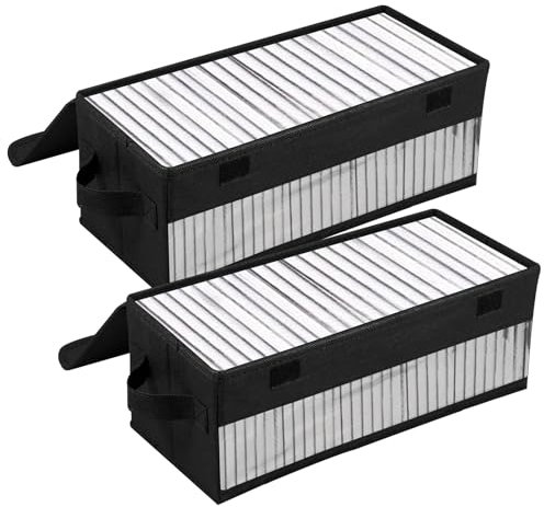 Caffney CD Storage Boxes Pack of 2 CD Case Storage with Lids and Window 13.2 x 5.9 x 5.3 Inch CD Organizer Box Holds 30 CDs in Full Jewel Cases,60 CDs in Slim Cases,and 165 Discs