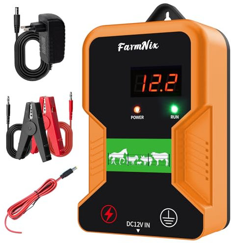 15KM Clôture Électrique pour Bétail Animaux, Électrificateur de Clôture Électrique, Haute Puissance 12V 2.0J 10 Miles, Protection pour Chevaux Bovins Vache Moutons Volaille Ferme Jardin Pâturages
