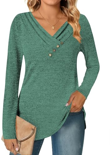 DUOEASE Magliette Donna Manica Lunga Leggero Pullover Scollo a V Elegante Casual Maglione