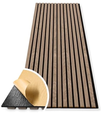HAGEFOL® Akustikpaneele selbstklebend EasyFix, 240x56cm, Farbe: Walnuss Holz, Lamellen Wandpaneele für Schallschutz Wandverkleidung ohne Bohren (2 Stück, 240x28cm im Paket)