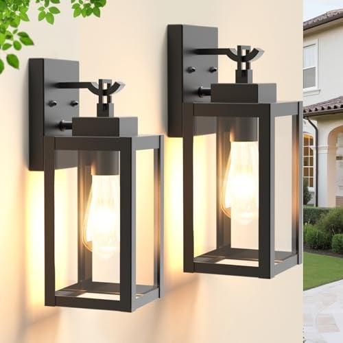 Wondlumi 2er Set Außenlampe E27 Wandleuchte Aussen IP44 Glas Schwarz
