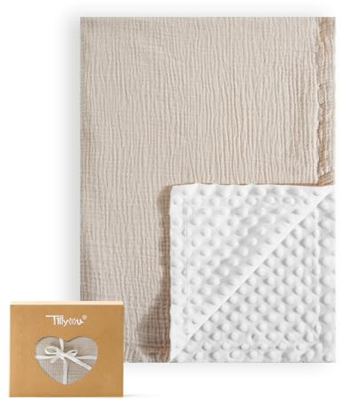 TILLYOU Babydecke Baumwolle 75x100 cm Doppelseitig Kinderdecke Musselin Decke Baby Krabbeldecke für Neugeborene, Hellbraun