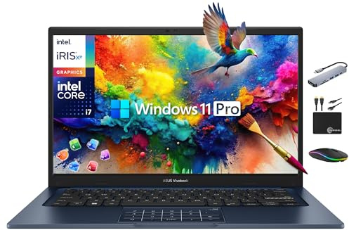 ASUS Vivobook Laptop Business 2025-2026, ufficio a vita, computer basato sull'intelligenza artificiale, display FHD da 14, Intel i7-1355U a 10 core, 40 GB di RAM, memoria da 1,5 TB (SSD da 1 TB + 500