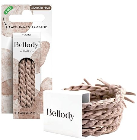 Bellody® Original Haargummis - Stylisch geflochtener Haargummi mit starkem Halt (4er Set) Damen Haarschmuck (Caffè Latte)