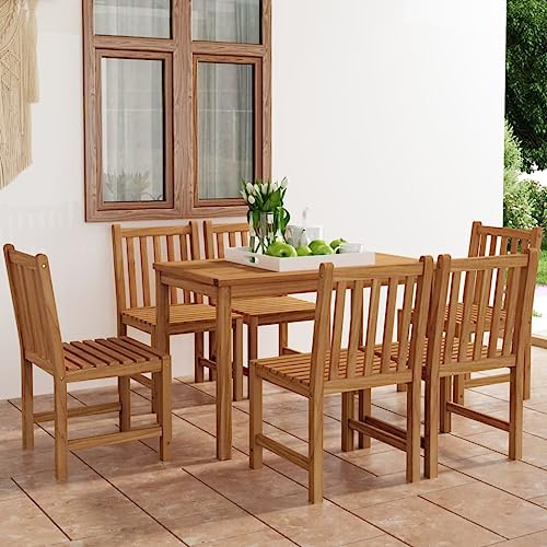 Holamys 7-teiliges Gartenmöbel-Set aus Massivholz Teak, 120x70 cm Gartentisch, 6 Outdoor-Stühle für Terrasse und Balkon, langlebige Sitzgruppe, wetterfest