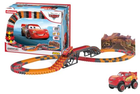 Carrera STRAX Disney Pixar Cars Starter Set | Bauset mit Lightning McQueen & 210 Teilen | Flexibles Stick-System | mechanisches Fahrzeug | kreatives Spielzeug für Kinder