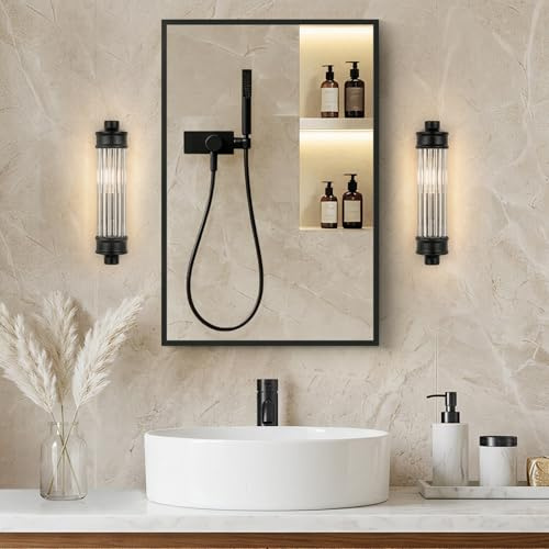 Zurehome Wandspiegel mit Schwarzer Rahmen 50x70cm - Spiegel Rechteckig Spiegel-Bad für Badezimmer, Schlafzimmer, Flur, Eingang, Gäste WC Deko