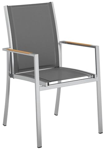 OUTLIV. Oviedo Stapelsessel, klappbar, stapelbar, Schwarz-Silber | Edelstahl und Teak; klappbar und stapelbar; 91x56x62cm; Schwarz-Silber; platzsparend, pflegeleicht; für Garten und Terrasse