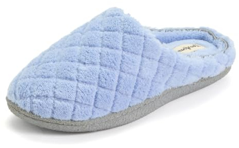Dearfoams Pantuflas acolchadas de microfibra para mujer, color Azul, talla Medium