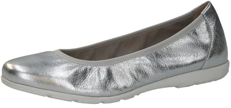 CAPRICE Damen Ballerinas aus Leder Flach, Silber (Silver Metal.), 38 EU