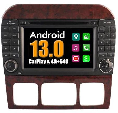 RoverOne Android System Auto DVD Player für Mercedes-Benz S W220 S280 S320 S350 S400 S430 S500 1998-2005 mit Multimedia Stereo GPS Navigation Radio Bluetooth USB MirrorLink