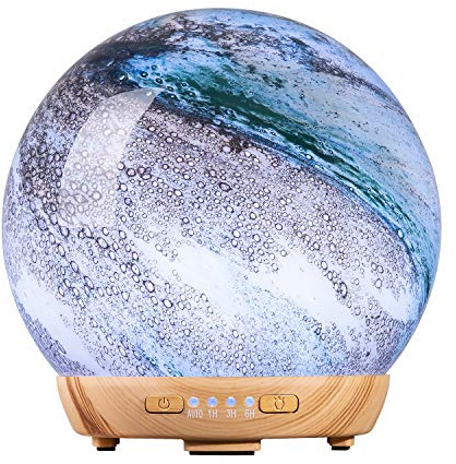 COOSA Moon Essential Oil Diffuser, Glass Cool Mist Humidifier with 4 Timer,2 LED Colors and Waterless Auto Shut-Off Settings for Baby Home Office (250ml)