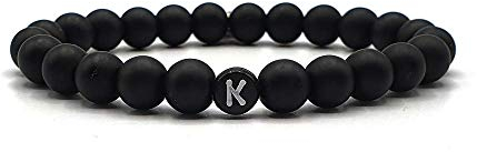 KARDINAL WEIST Onyx Partnerarmband, Armband mit Buchstabe Personalisiert, Personalisierbare Perlen Armbänder für Pärchen, Perlenarmband für Paare