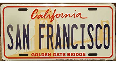 Hotrodspirit – Nummernschild San Francisco California tole USA im Relief-Design