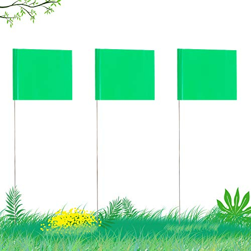 AIEX 5.1x7.6 cm - 42 Pezzi - Marcatura Bandiere con Asta in Acciaio da 35cm Vinile Bandiera del Palo per Uso Industriale Servizi Pubblici Sotterranei Architettura del Paesaggio - Verde