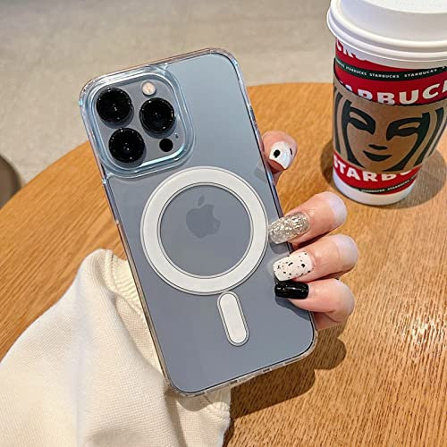 RHOADA Clear For iphone 13 Pro Case Magnetic Case Compatible with MagSafe Charging Ultra Slim Drop Protection PC + Silicone Frame Protective Cover