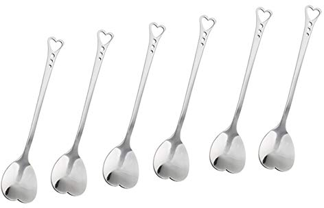 IKAAR Tea Spoons Teaspoons Stainless Steel Latte Spoons Heart Shape Coffe Spoon Ideal for Coffee Dessert & Ice Cream Pack of 6