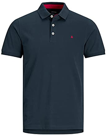 Jack & Jones Men's Jjepaulos Polo Ss Noos Polo Shirt, Navy Blazer. Details: Tonal/True Red/Slim, L