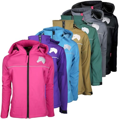 MS-Trachten Giacca da equitazione per bambini in softshell, Eve, Colore: rosa., 158-164