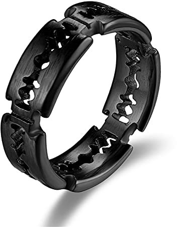 JewelryWe Schmuck Herren-Ring Edelstahl Rasierklinge Aushöhlen Ring für Männer Silber Gold Schwarz Größer 57mm